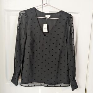 J. Crew Factory Black Chiffon Dotted Top size XS blouse